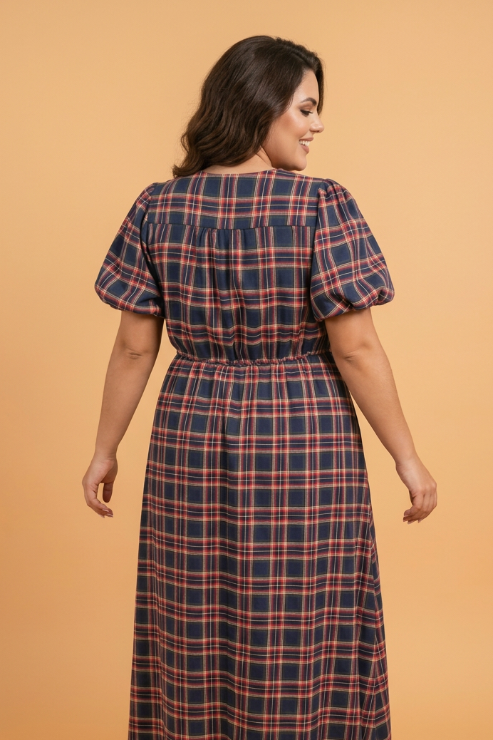 Autumn Ridge Plaid Belted Midi Dress