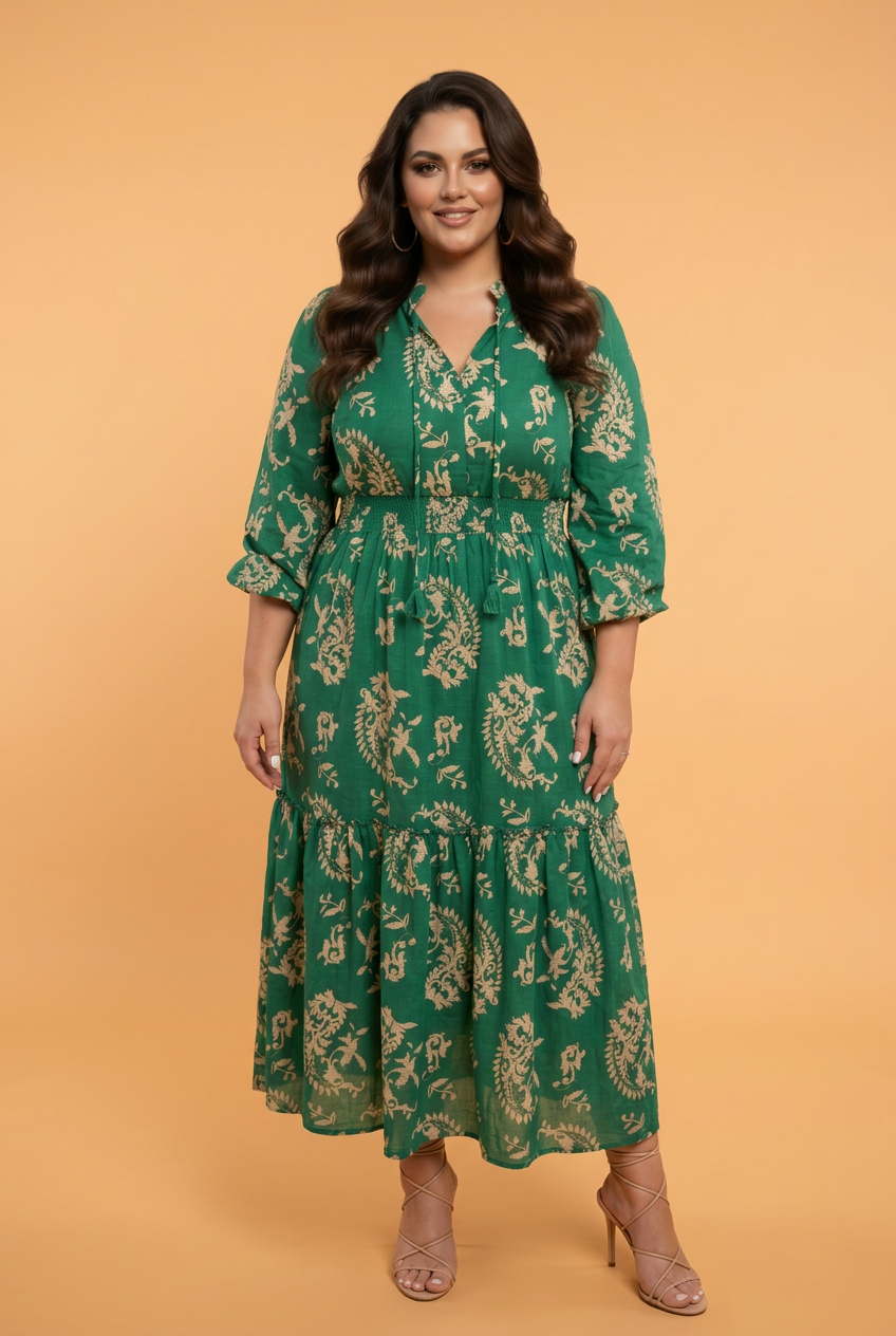 Emerald Prairie Floral Midi Dress