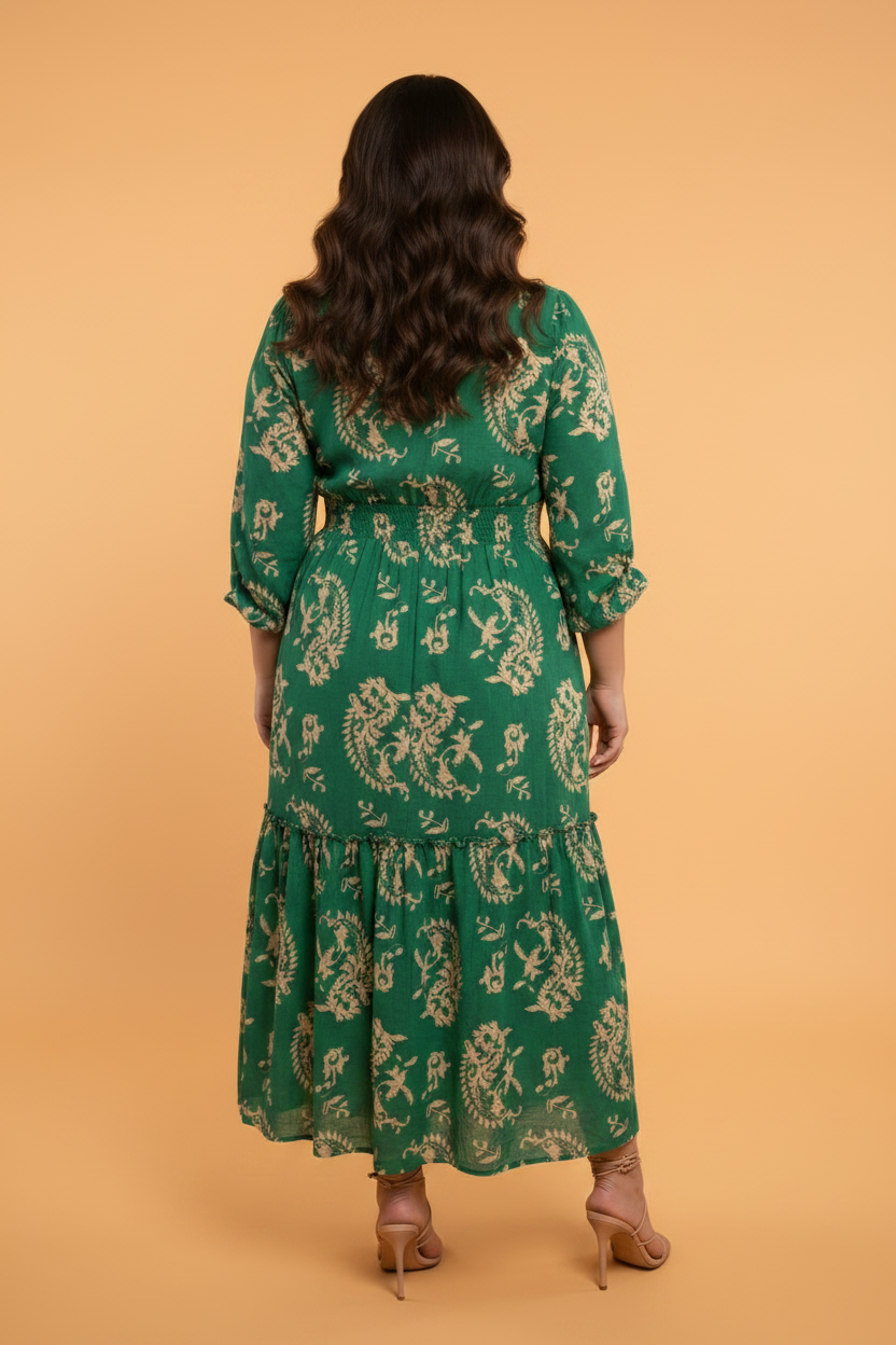 Emerald Prairie Floral Midi Dress