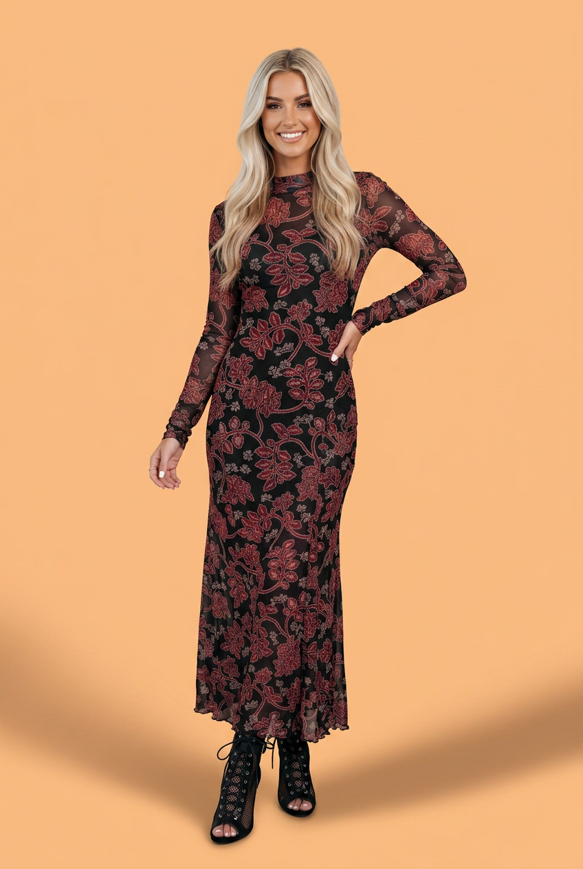 Midnight Mesa Floral Mesh Maxi Dress