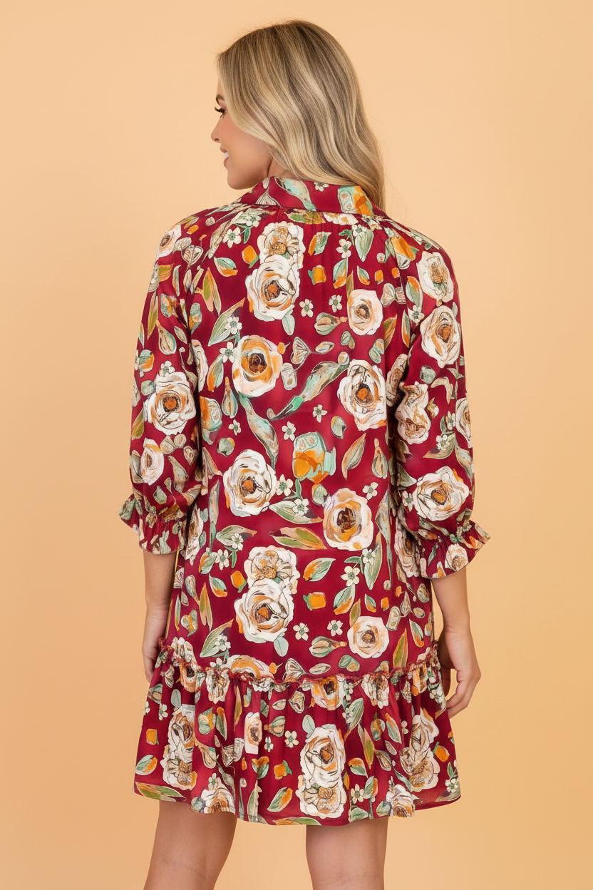 Rust & Roses Floral Mini Dress