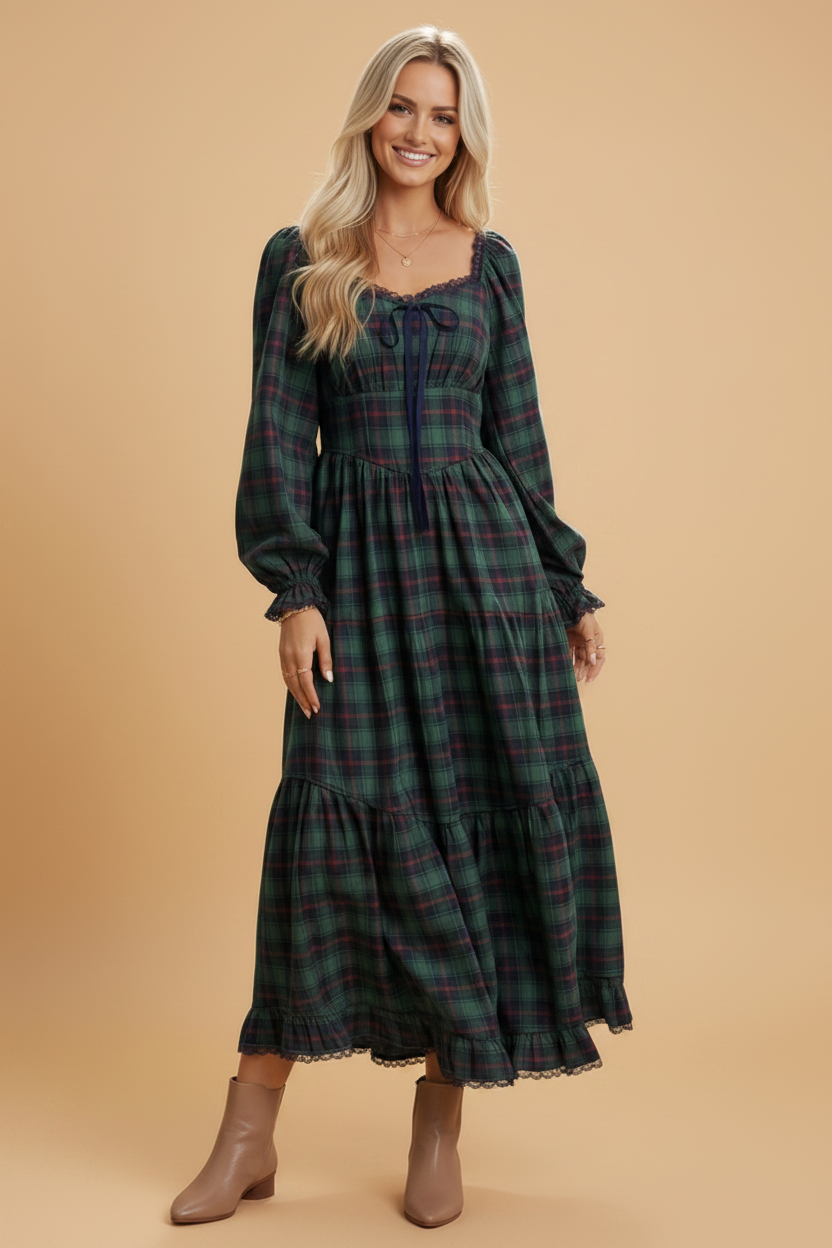 Highland Romance Plaid Maxi Dress