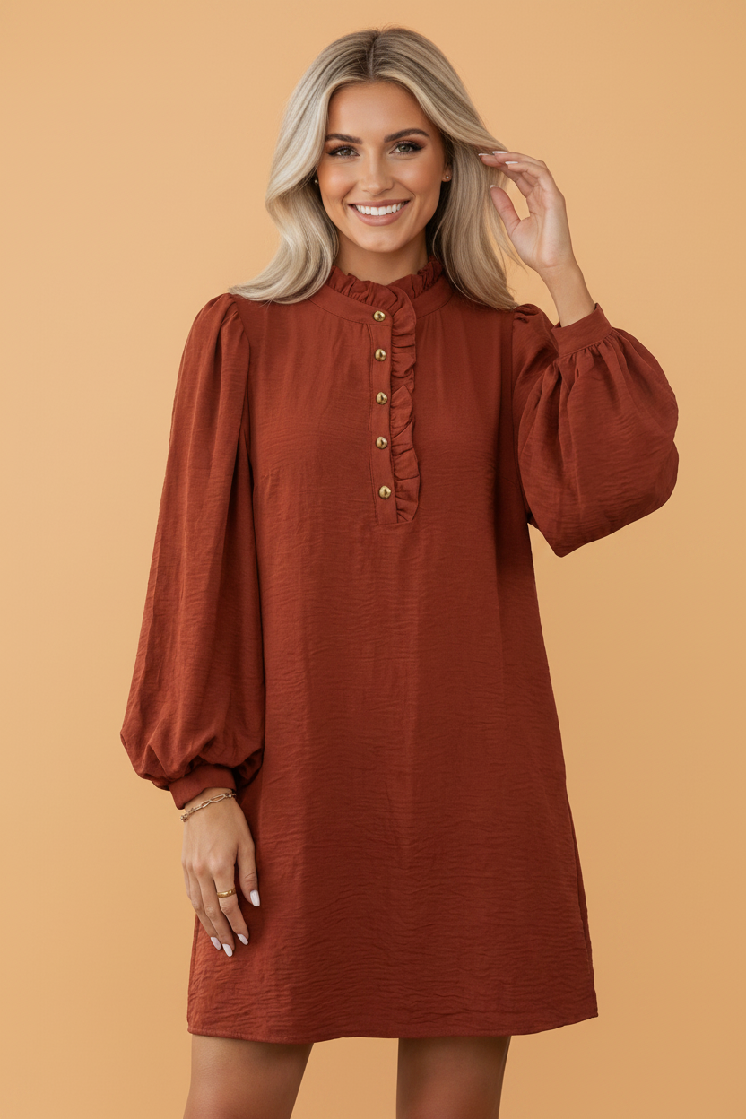 Rust & Ruffles Long Sleeve Mini Dress