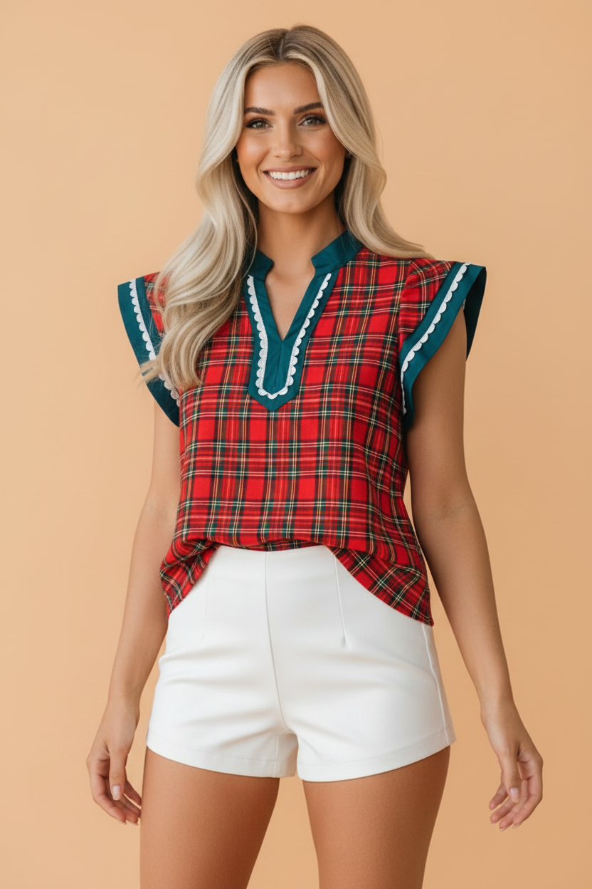 Red River Plaid Ricrac Blouse