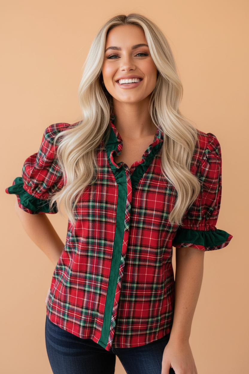 The Holly Belle Plaid Ruffle Blouse