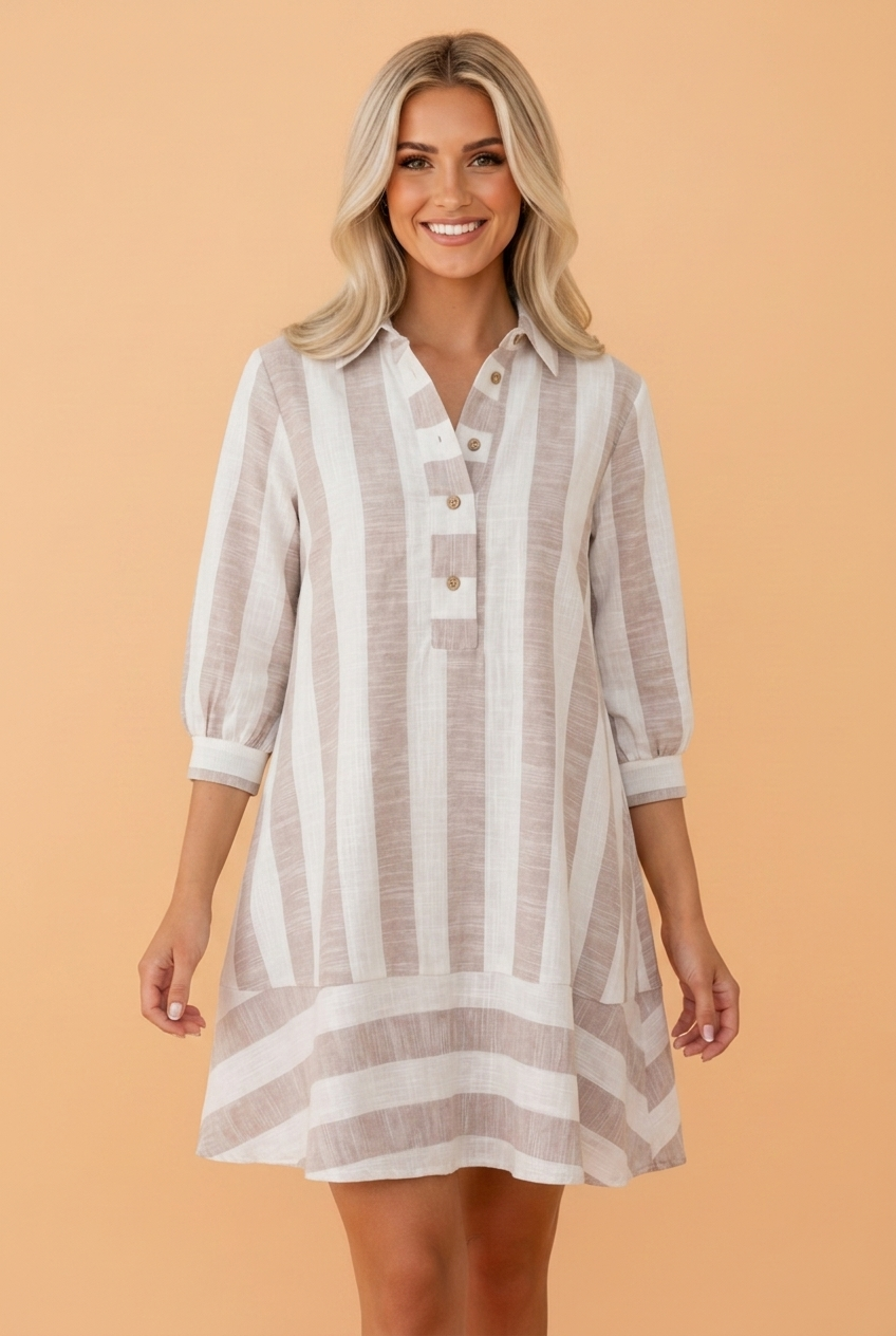 Sagebrush Stripe Button Front Mini Dress