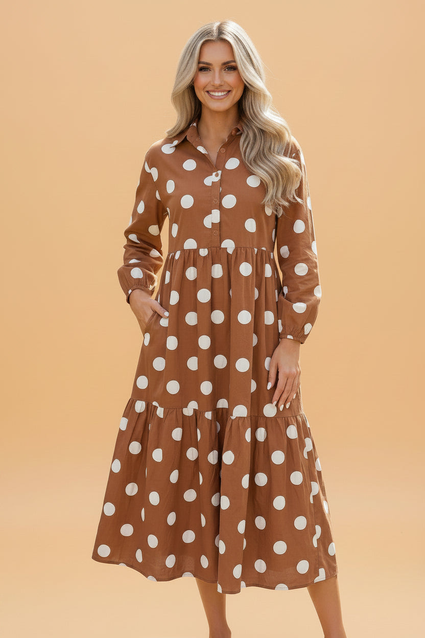 Prairie Dot Tiered Midi Dress