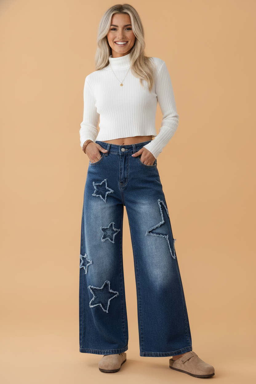 Starlight Distressed Wide Leg Jeans