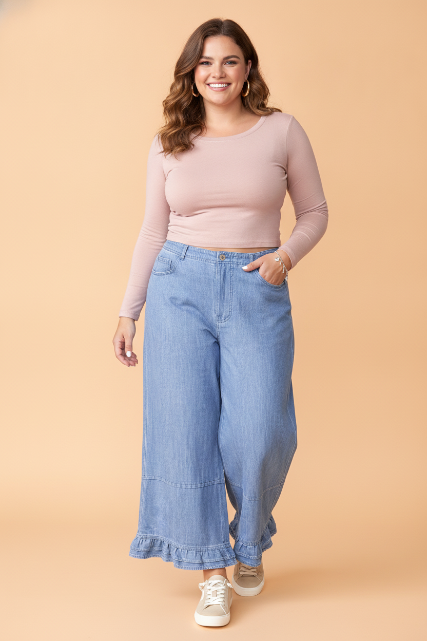 The Sweetwater Ruffle Hem Wide Leg Jeans