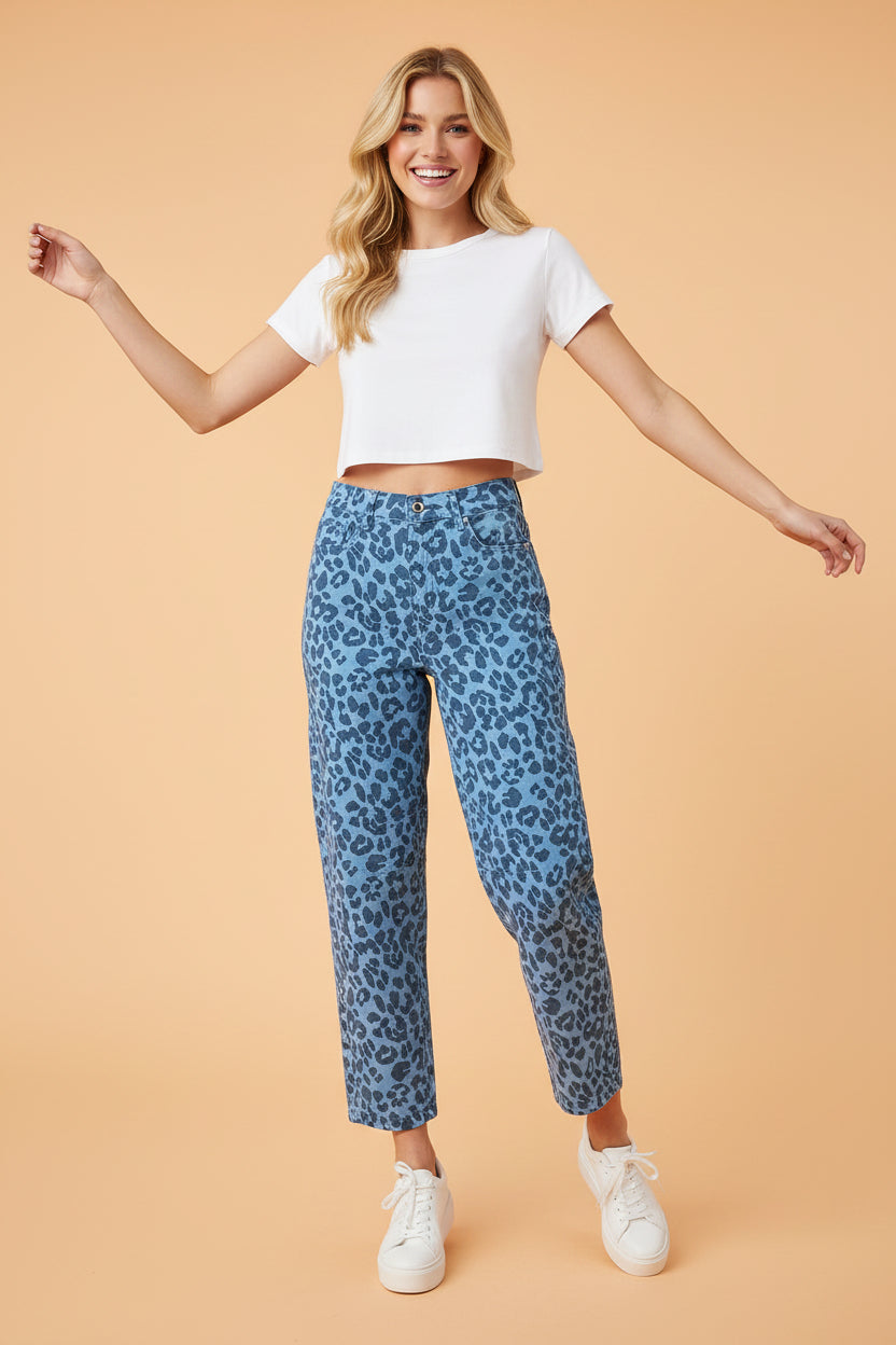 Wild Side Leopard Straight Leg Jeans