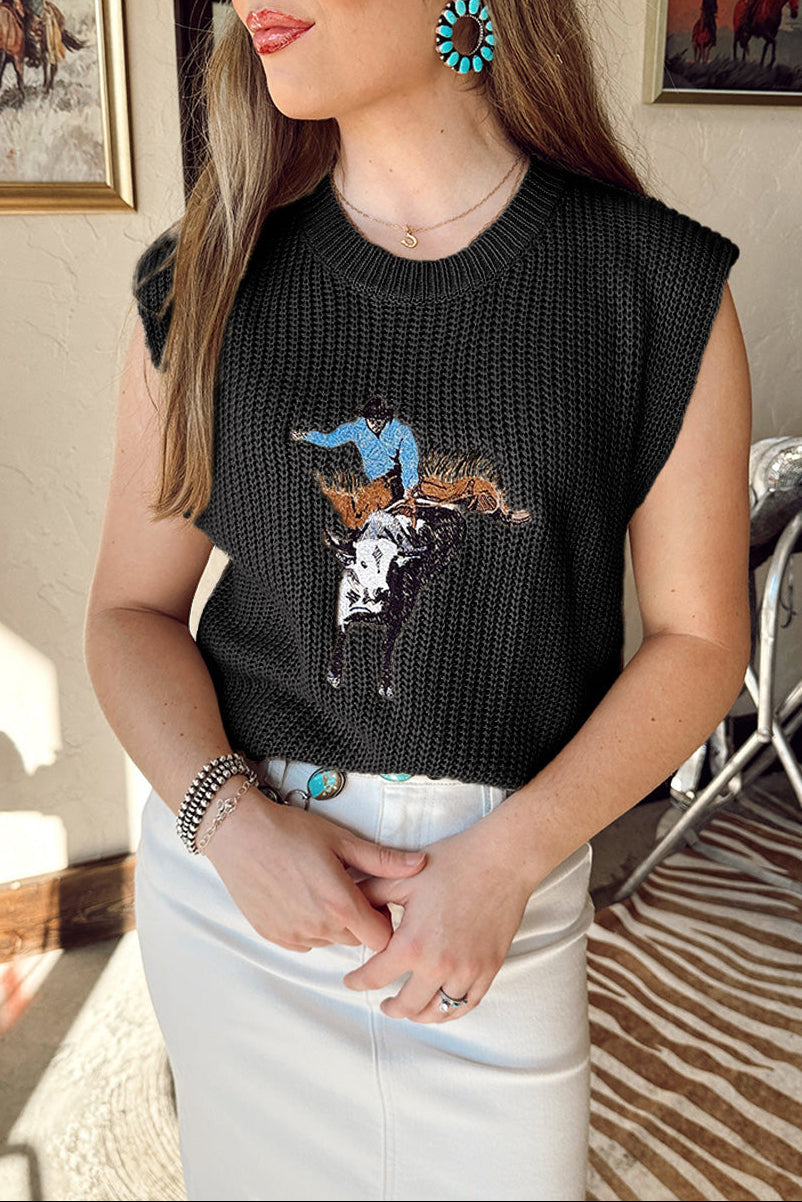 Saddle Up Embroidered Sweater Vest