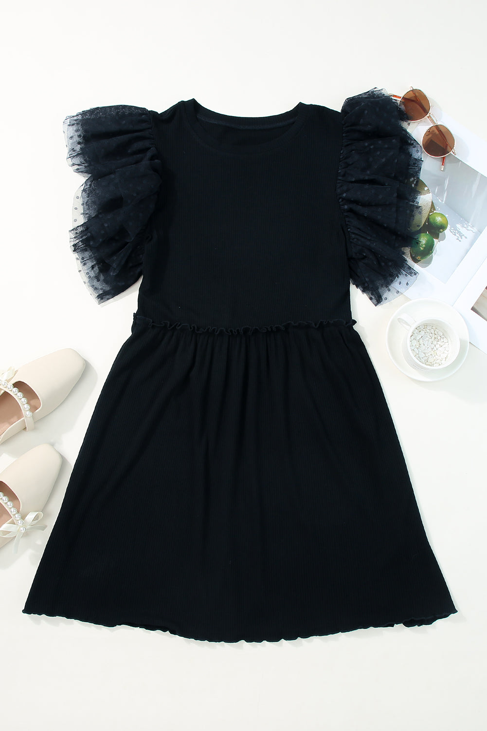 Midnight Belle Ruffle Sleeve Dress
