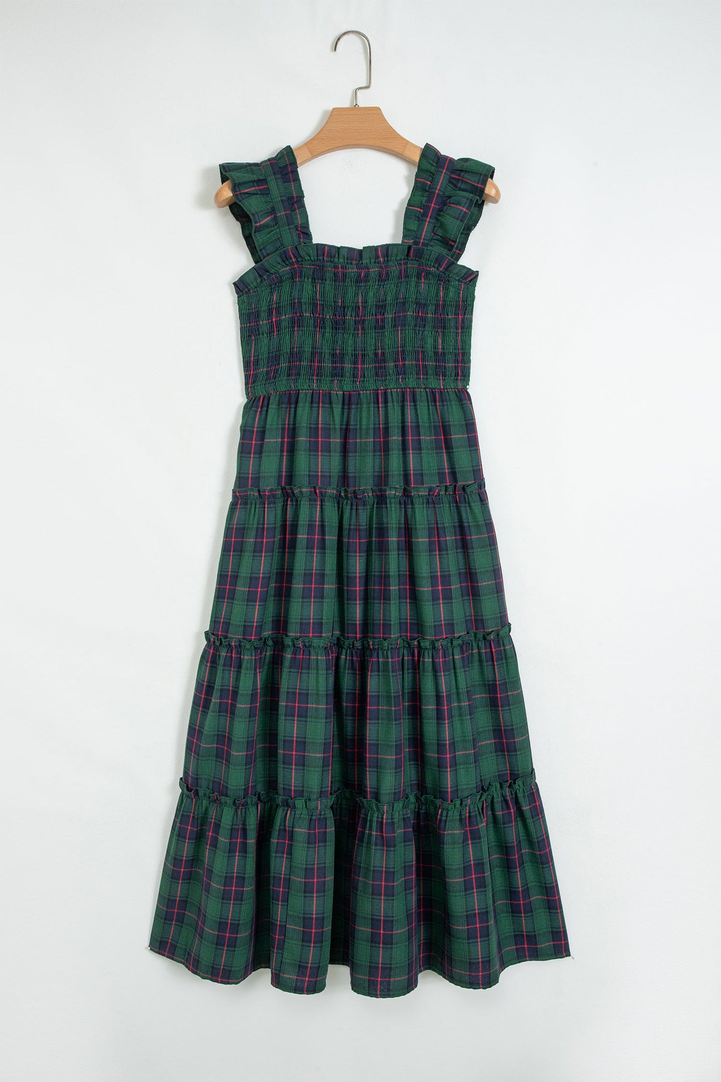 Highland Plaid Smocked Midi Dress