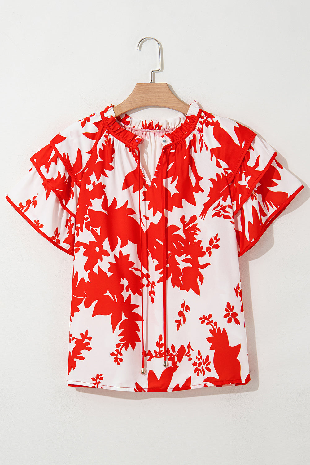 Scarlet Bloom Ruffle Sleeve Blouse