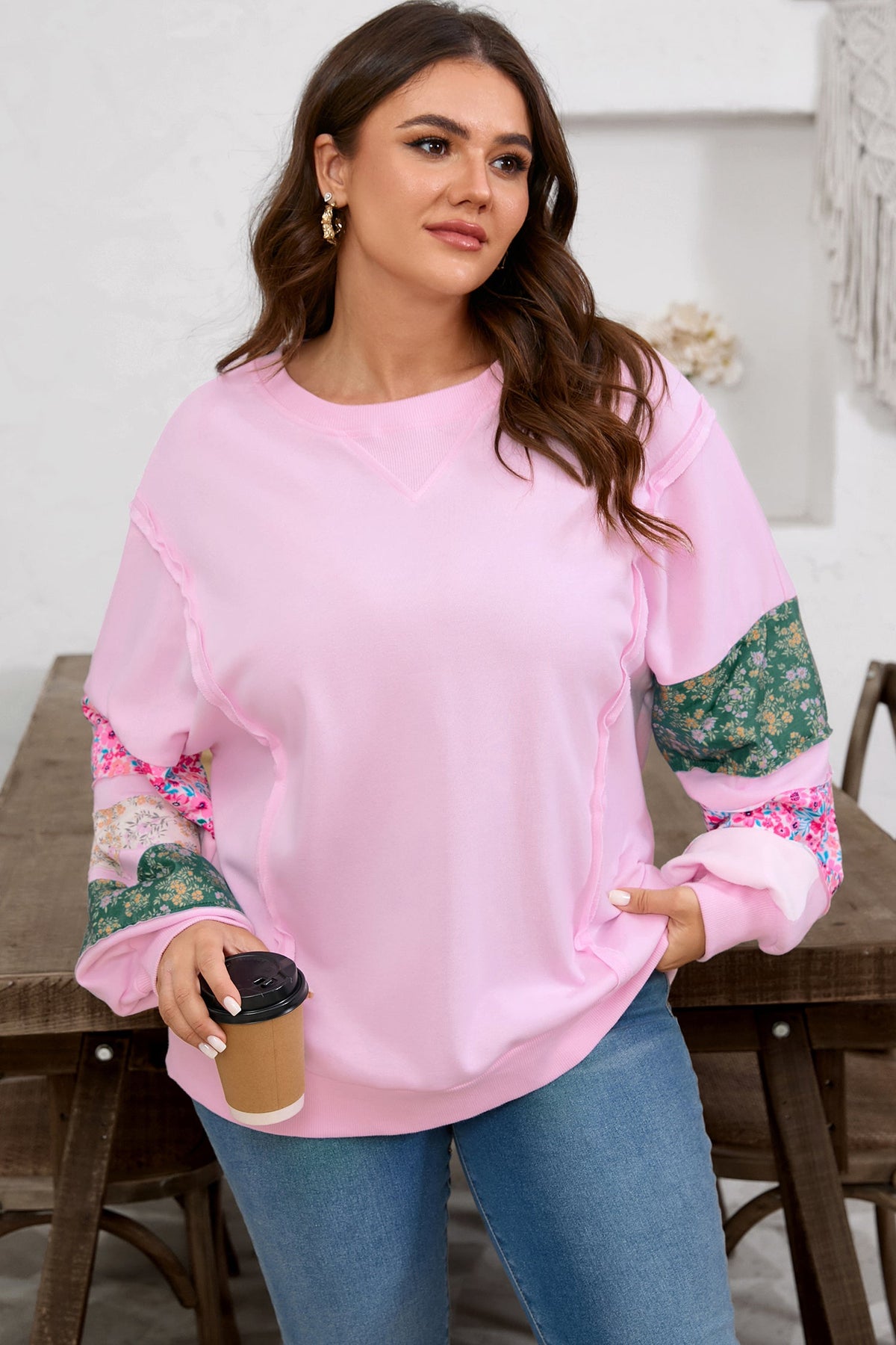 Wildflower Patchwork Sleeve Sweatshirt