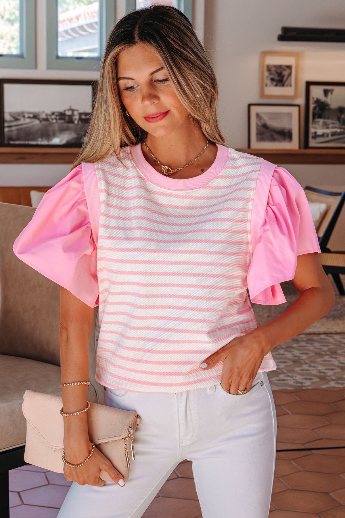 Pink Prairie Stripe Ruffle Top