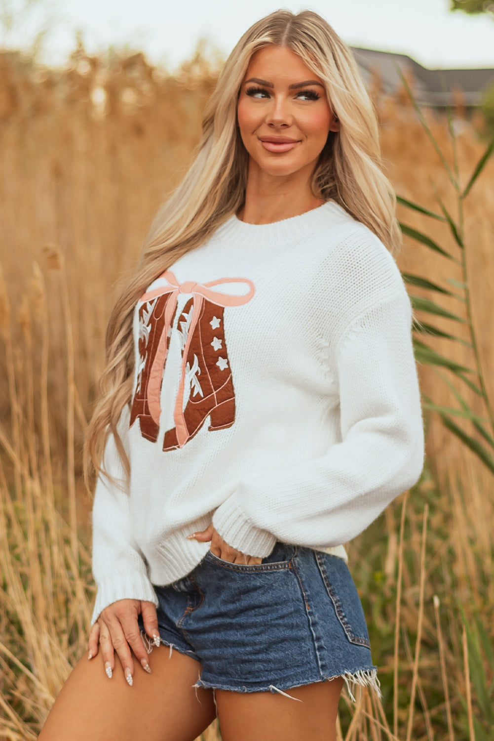 Cowgirl Boots Bow Sweater
