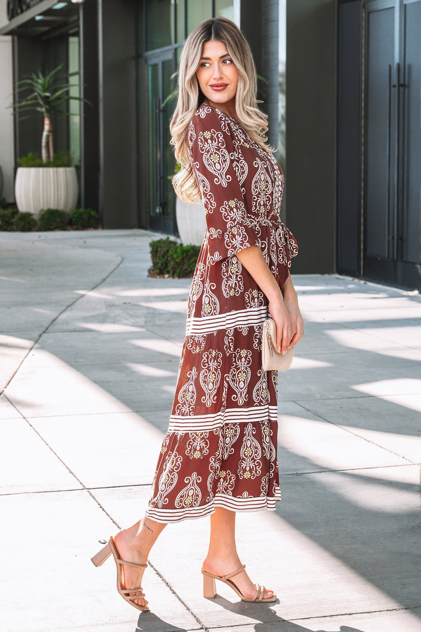 Desert Rose Tiered Maxi Dress – Belted Boho Western Style