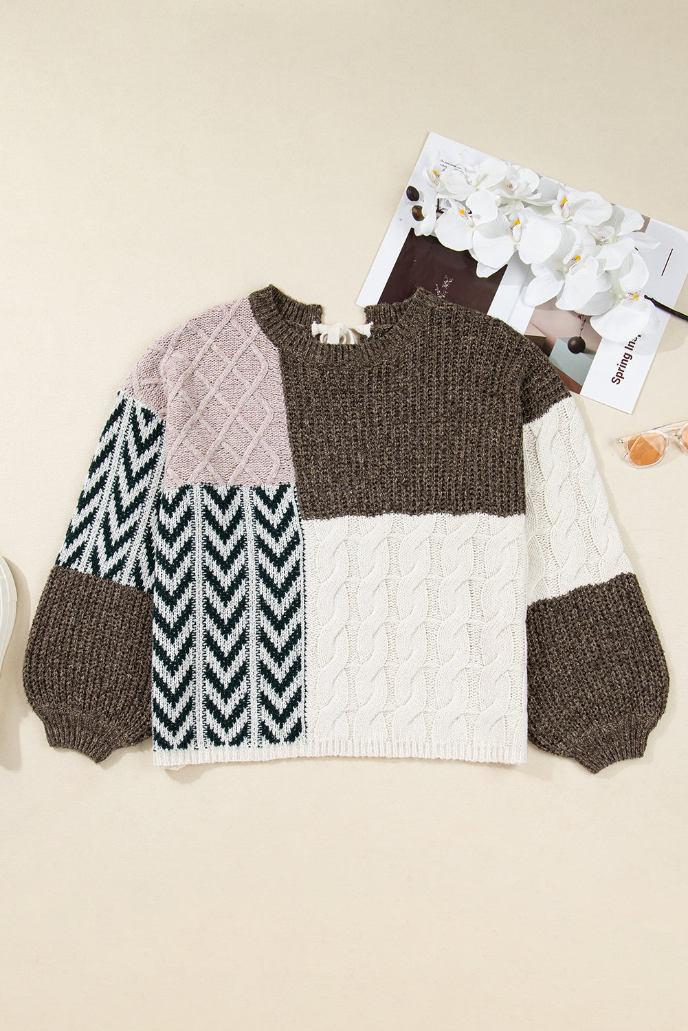 Prairie Patchwork Cable Knit Sweater