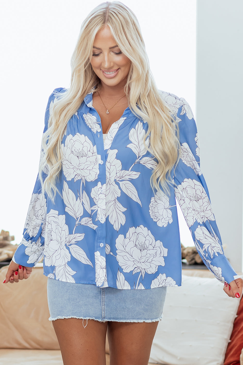 Blue Belle Floral Button-Up Blouse