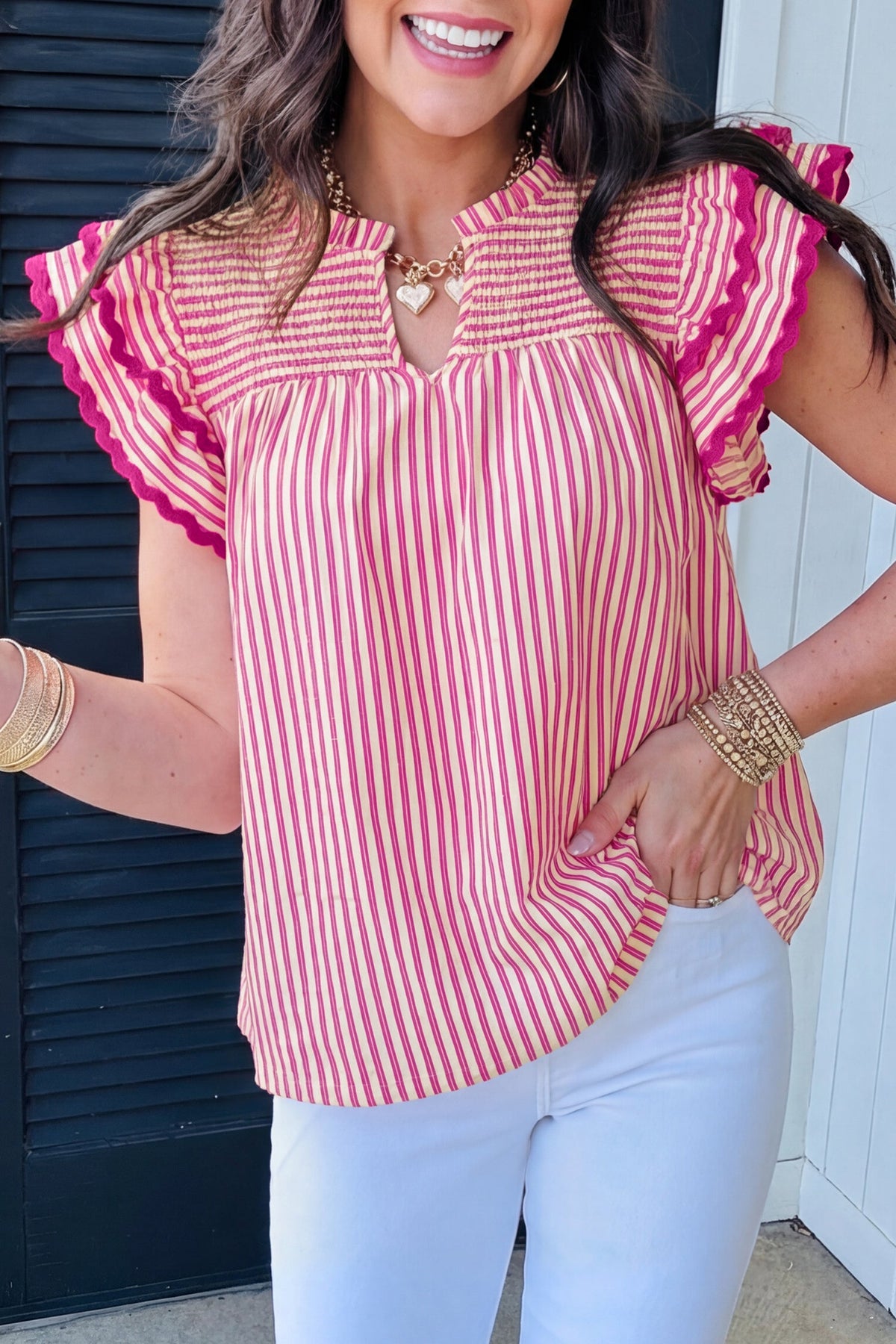 Pink Prairie Stripe Ruffle Blouse