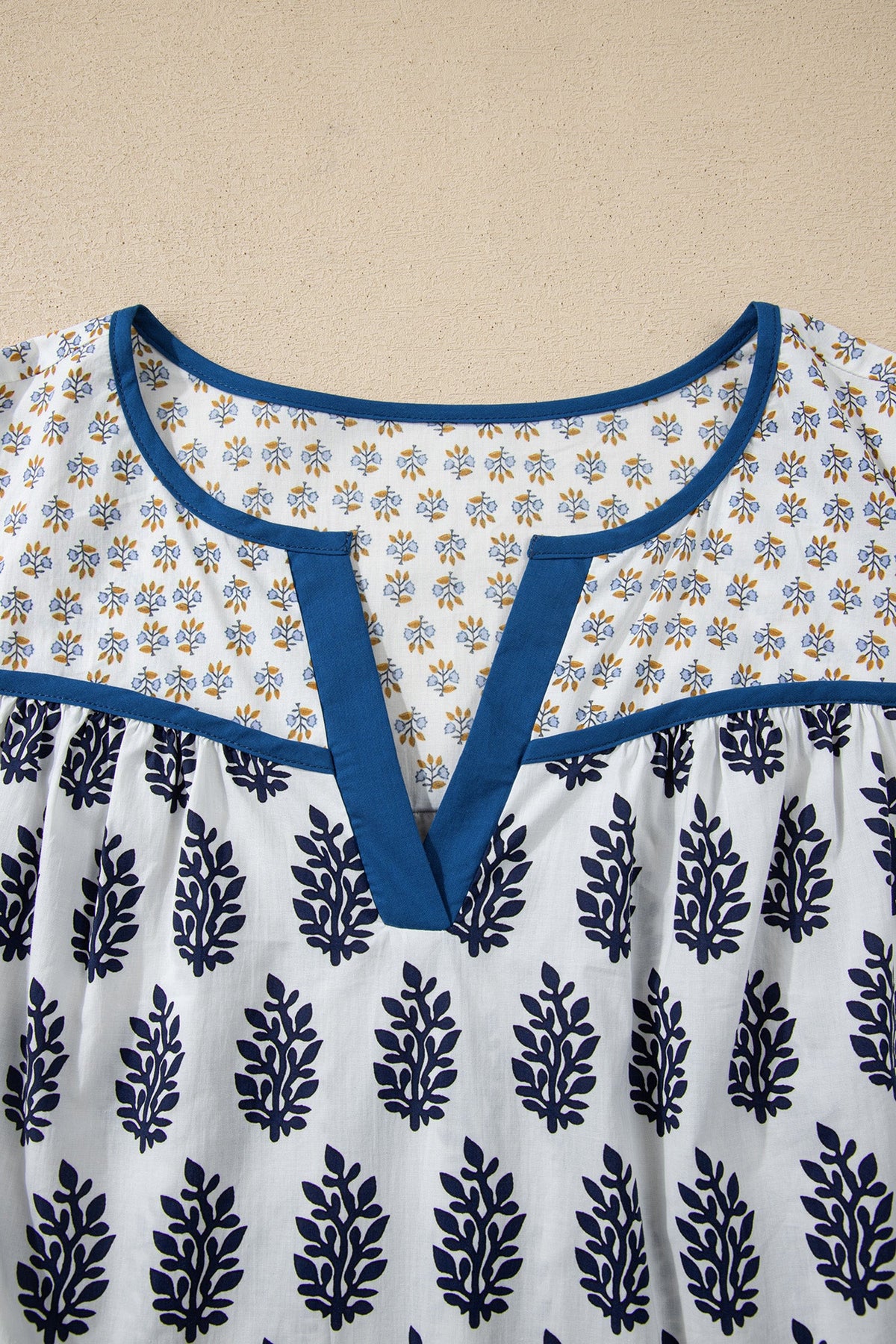 Blue Willow Cotton Puff Sleeve Blouse