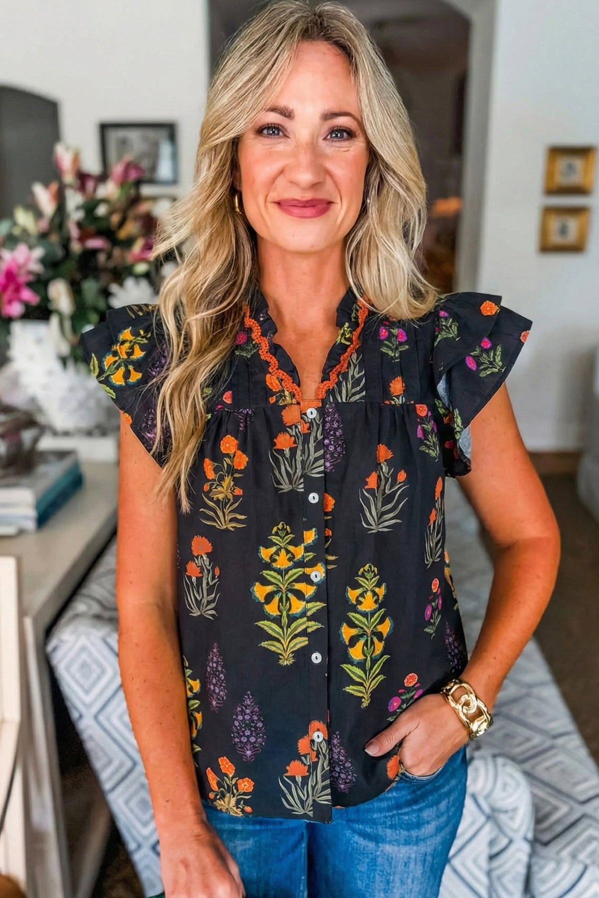 Wildflower Nights Lace-Trim Blouse