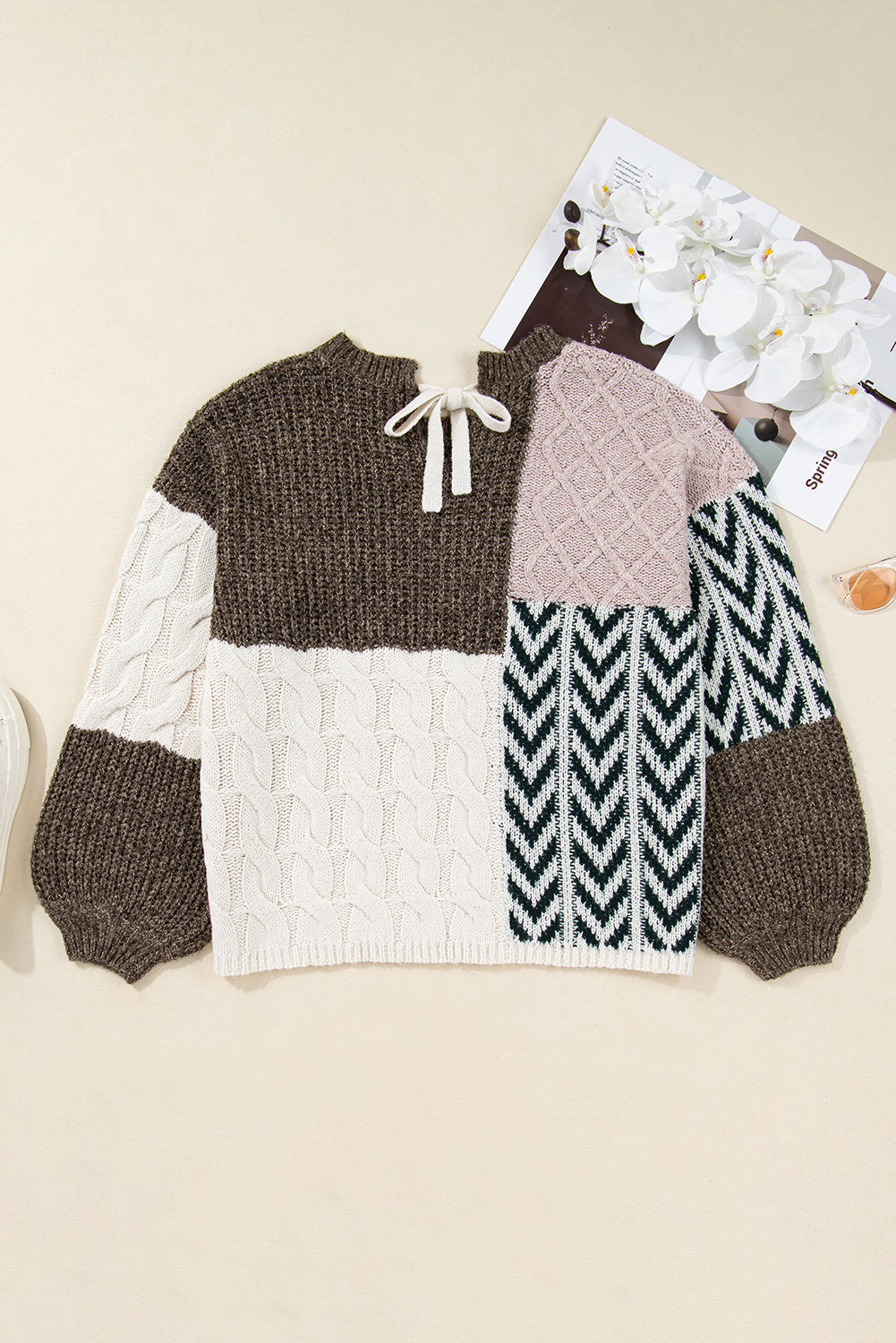 Prairie Patchwork Cable Knit Sweater