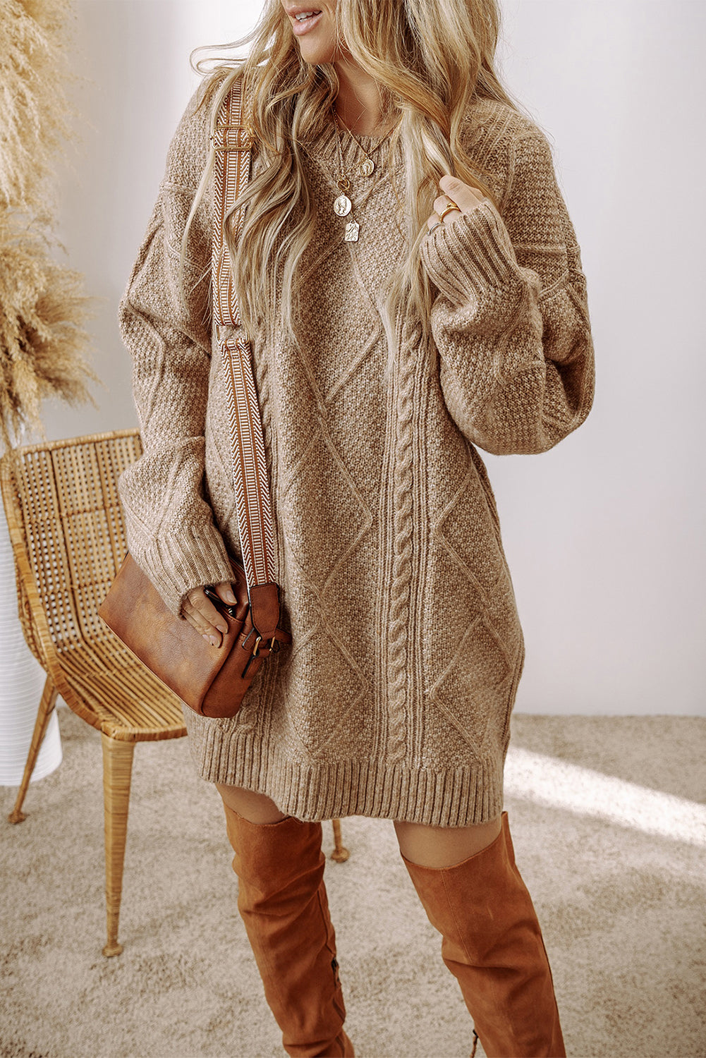 Sagebrush Cable Knit Sweater Dress