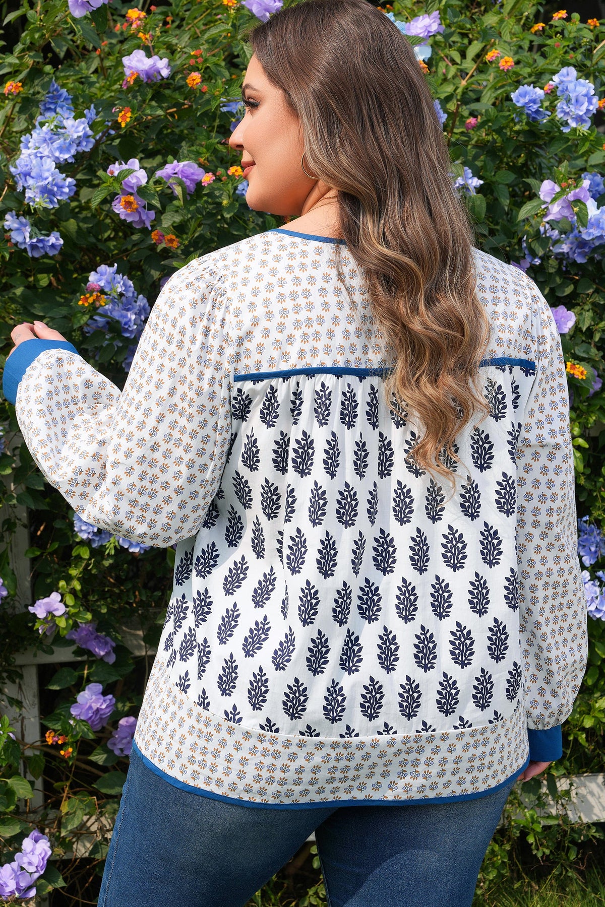 Blue Willow Cotton Puff Sleeve Blouse