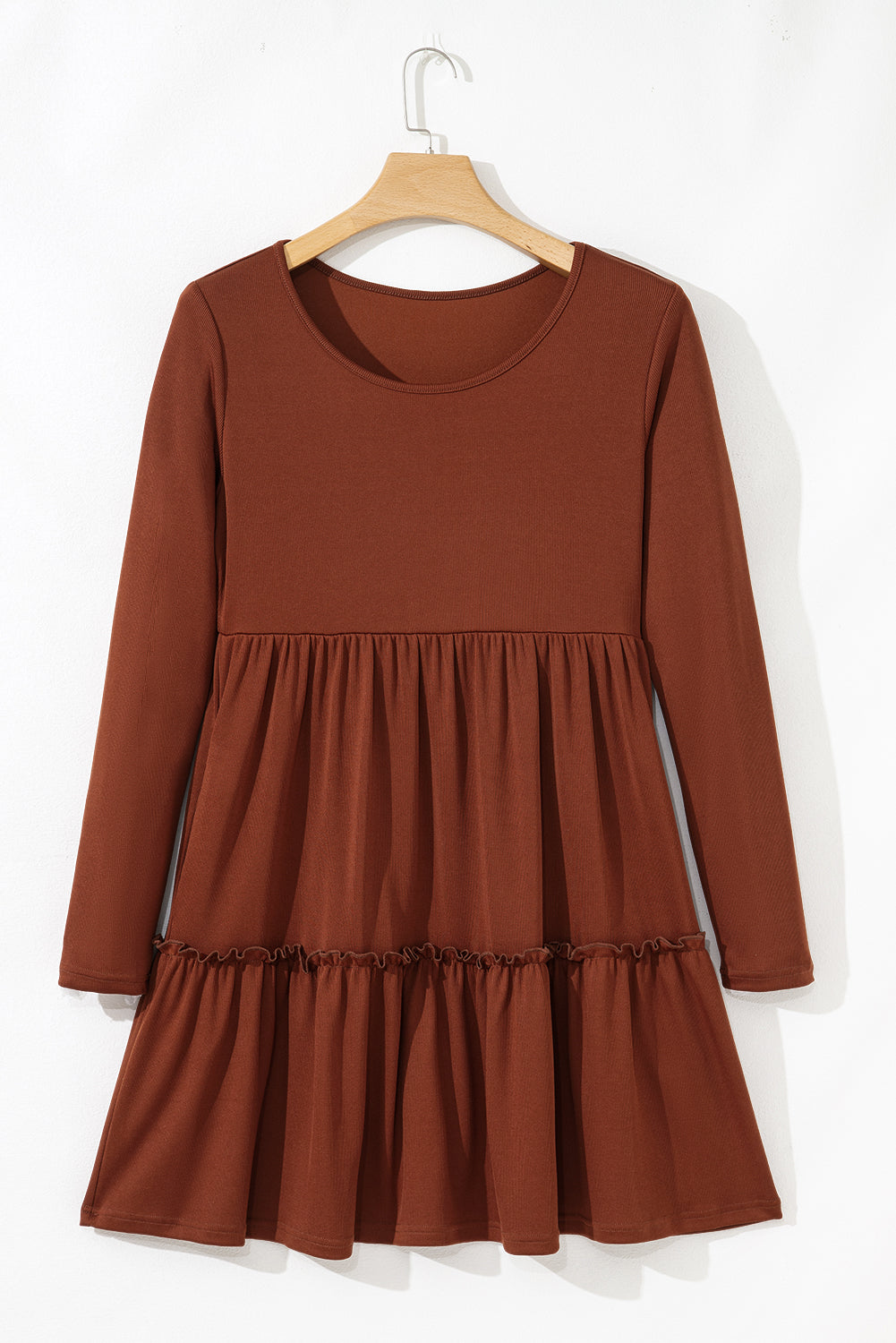 Cocoa Ruffle Ribbed Mini Dress