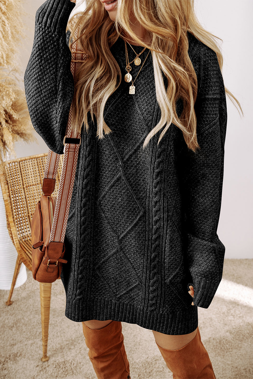Sagebrush Cable Knit Sweater Dress