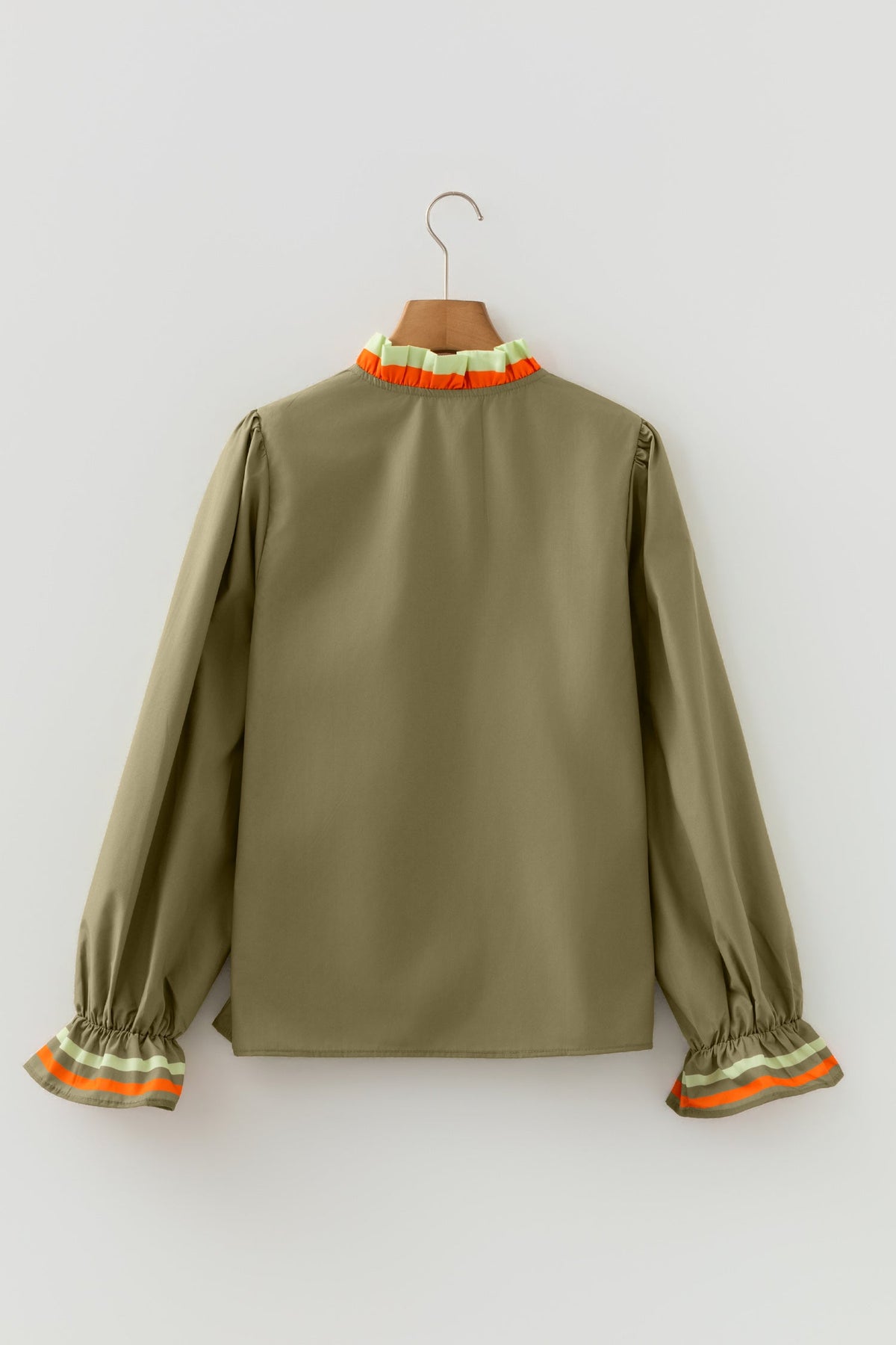 Ruffle & Stripe Split-Neck Blouse