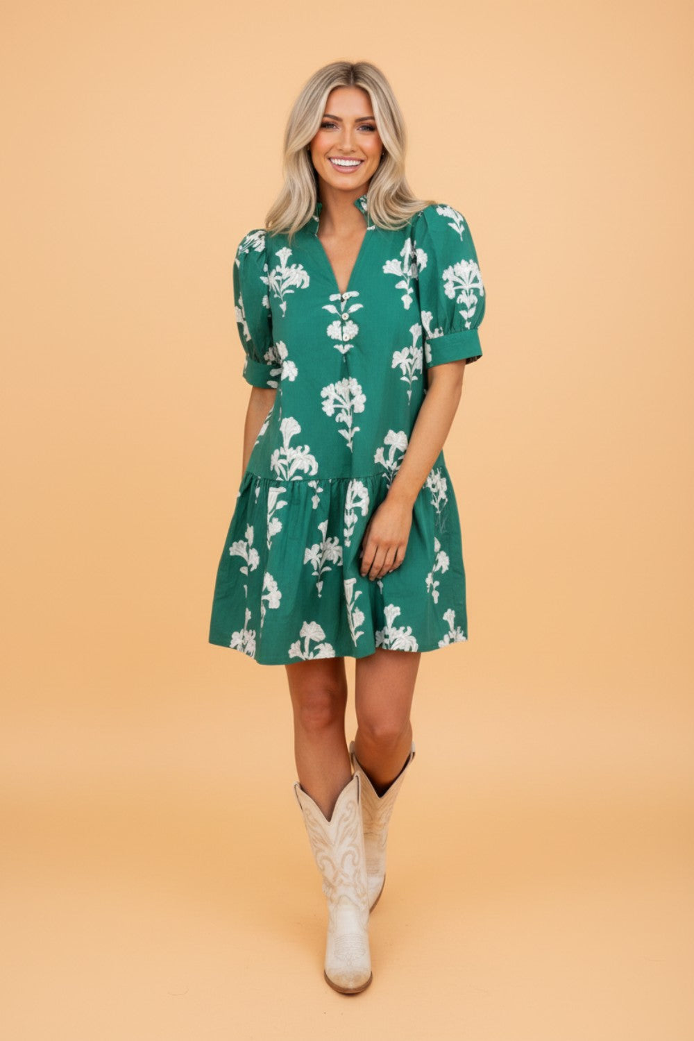 Floral Frill Puff Sleeve Mini Dress