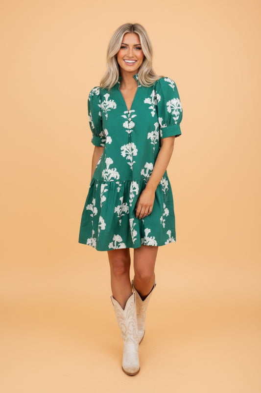 Floral Frill Puff Sleeve Mini Dress