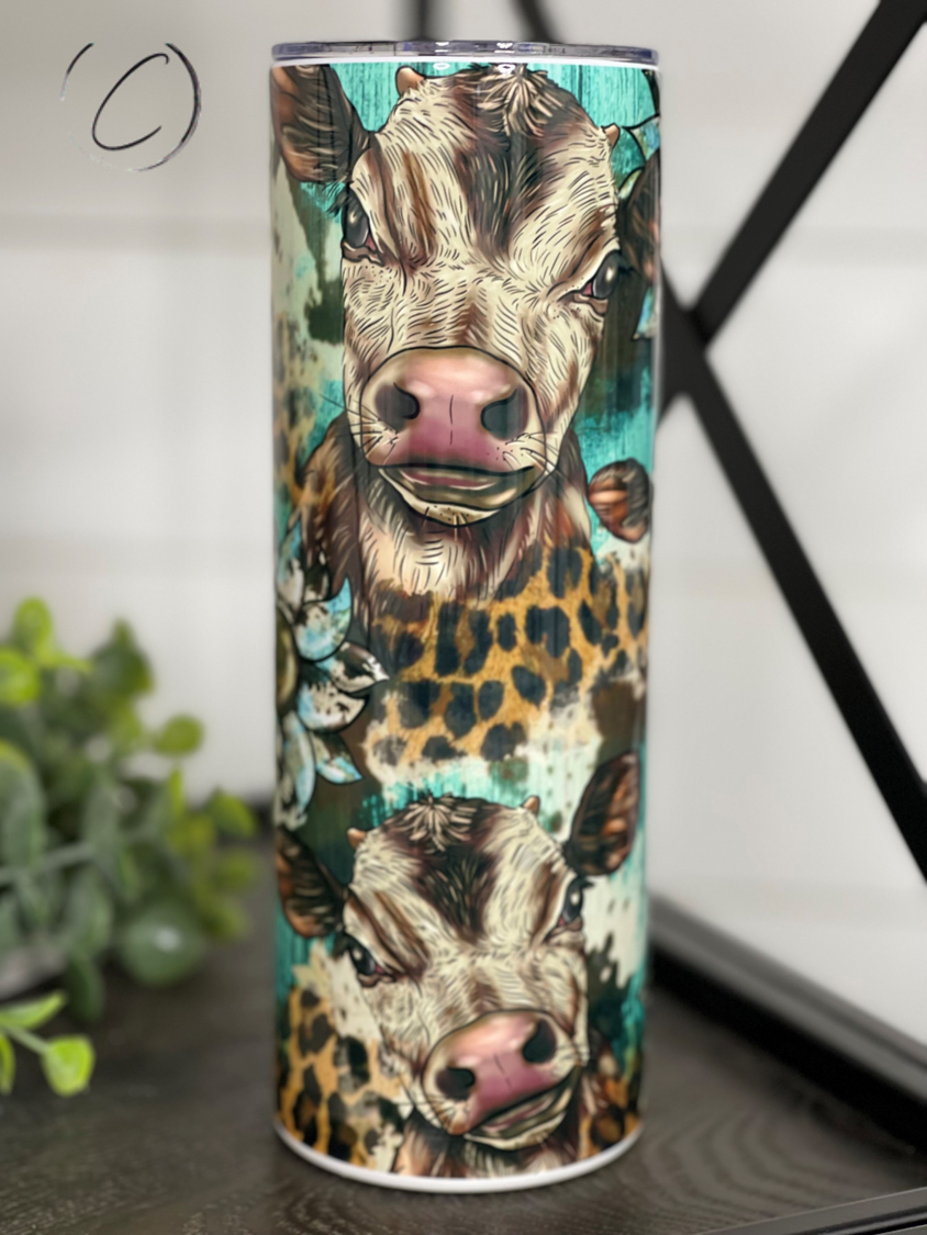Sunflower Calves Skinny Tumbler | 20oz Western Cow Cup