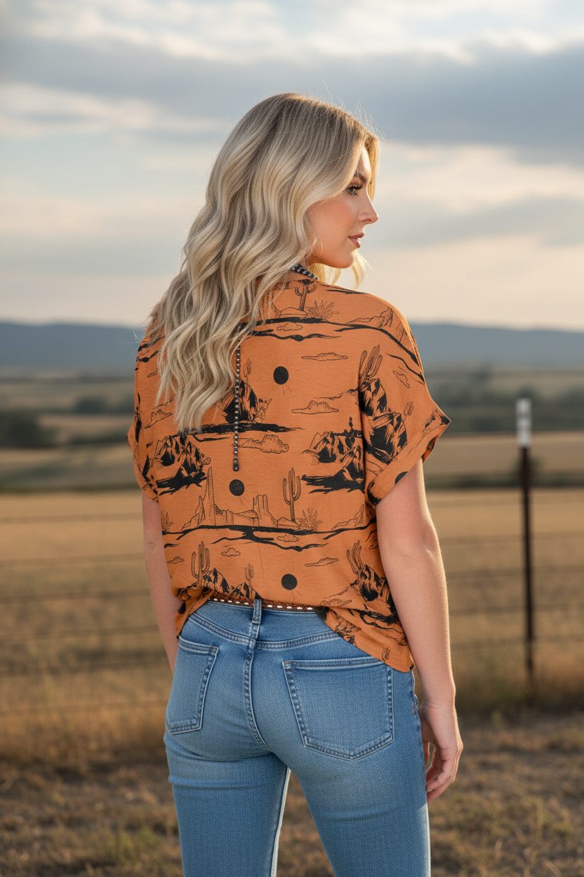 Desert Sketch Western Graphic Top