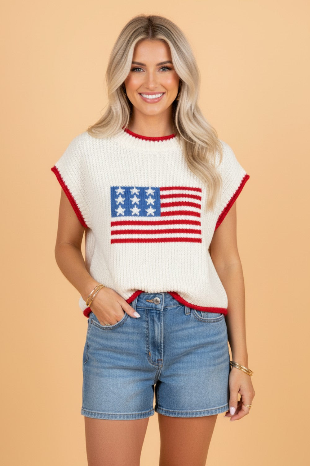 Freedom Flag Cropped Sweater Top