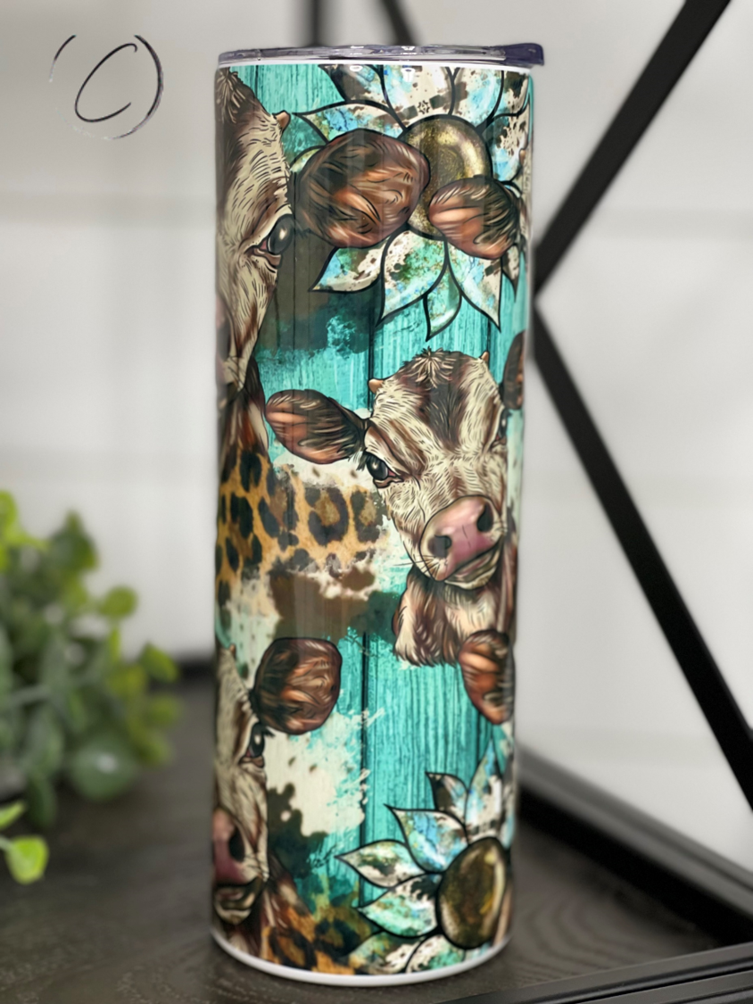 Sunflower Calves Skinny Tumbler | 20oz Western Cow Cup