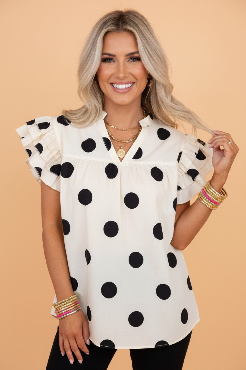 Midnight Dots Ruffle Blouse