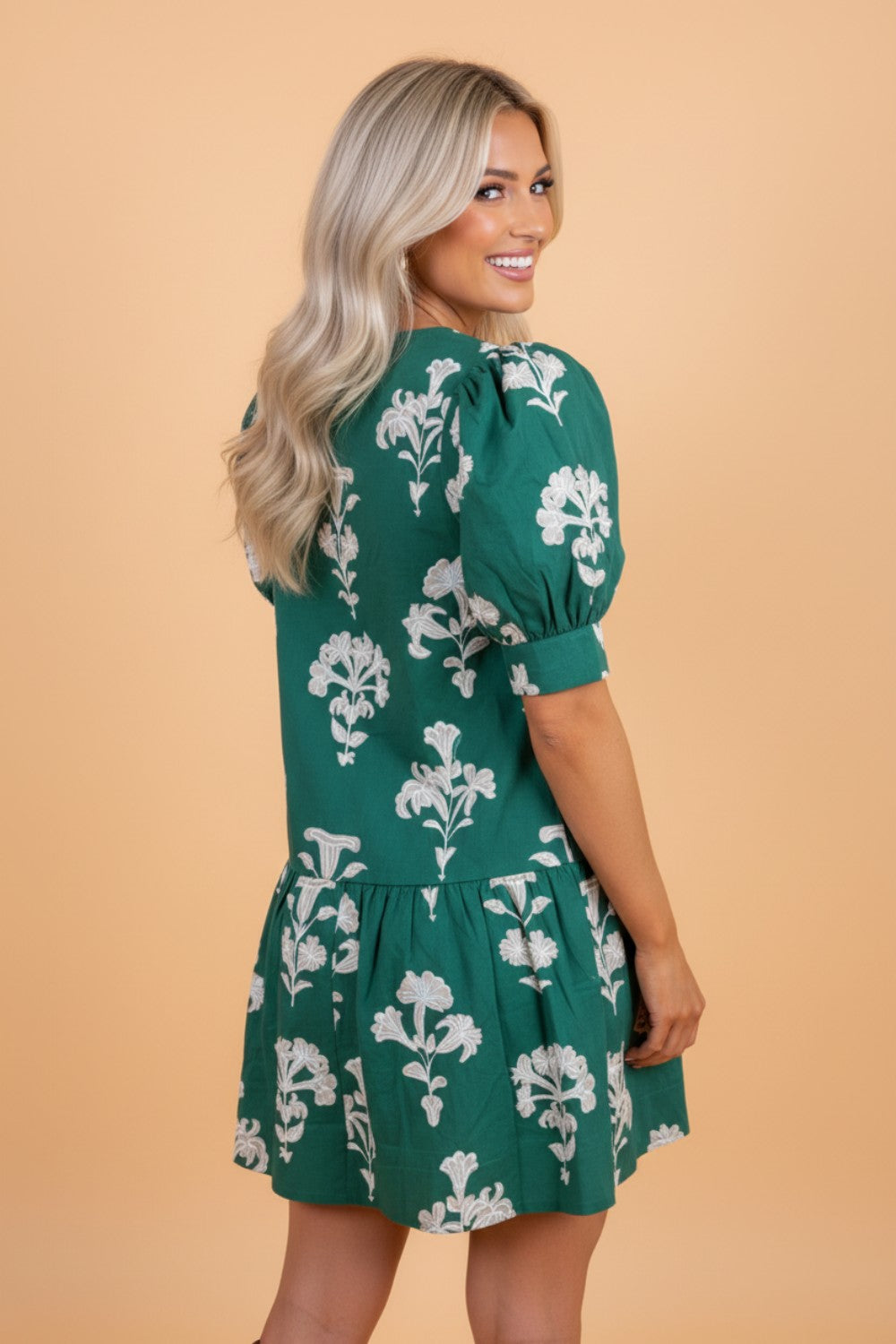 Floral Frill Puff Sleeve Mini Dress