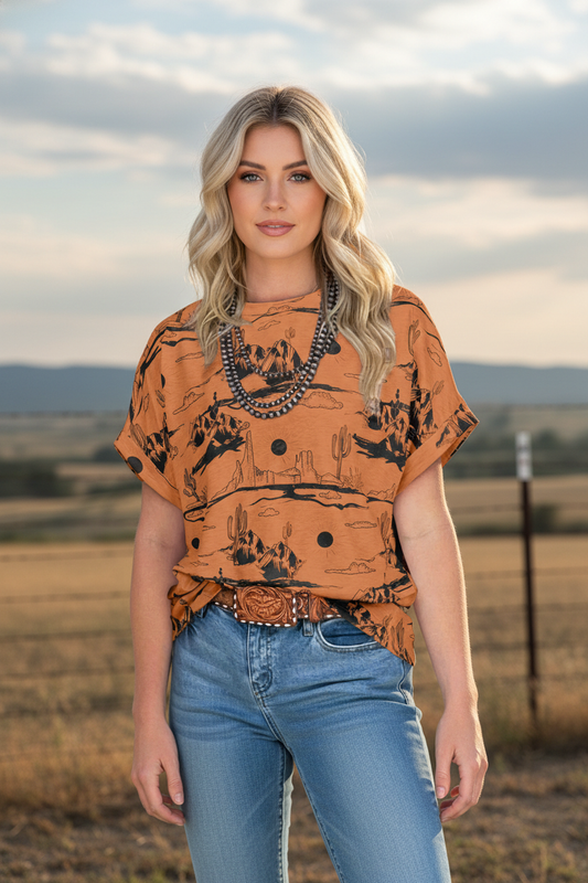 Desert Sketch Western Graphic Top