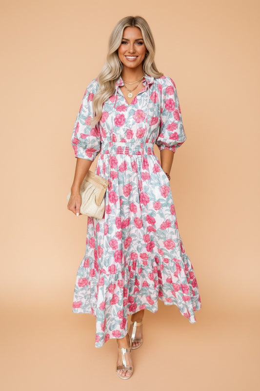Blossom Prairie Puff Sleeve Midi Dress