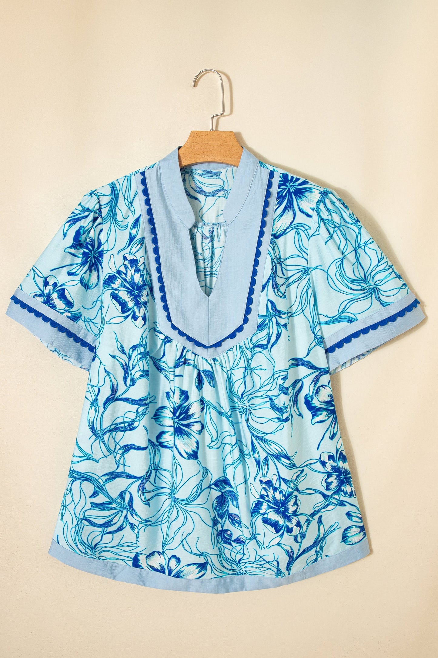 Blue Willow Scallop Trim Blouse