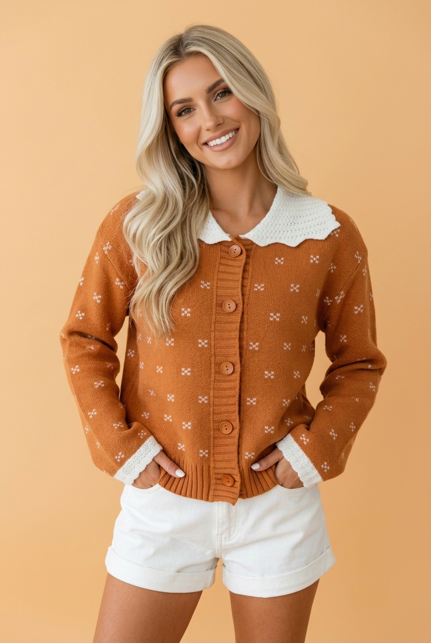 Autumn Darling Contrast Collar Cardigan