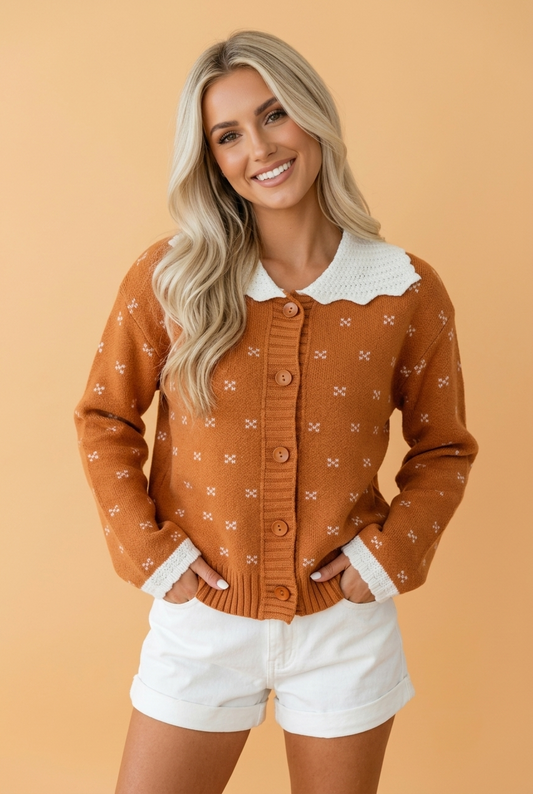 Autumn Darling Contrast Collar Cardigan