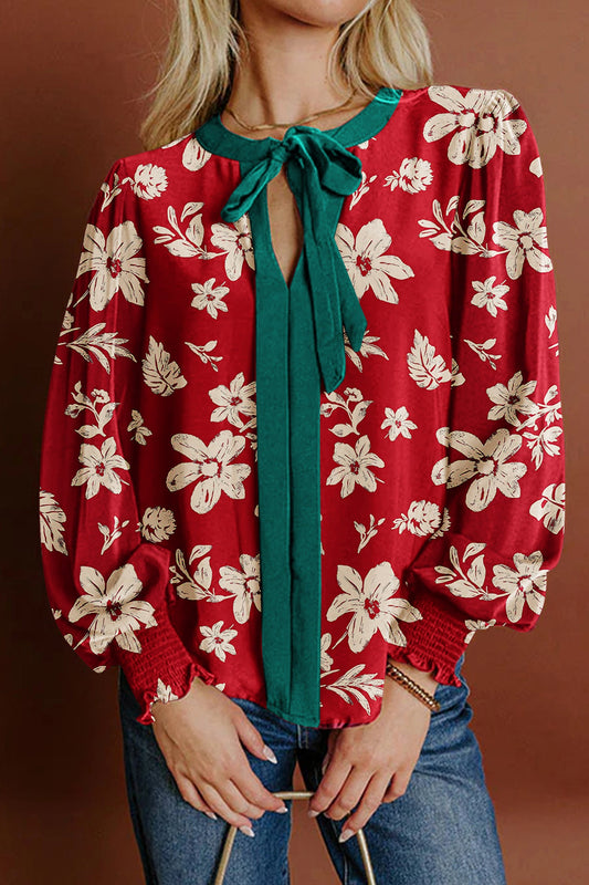 Winter Rose Tie-Neck Blouse