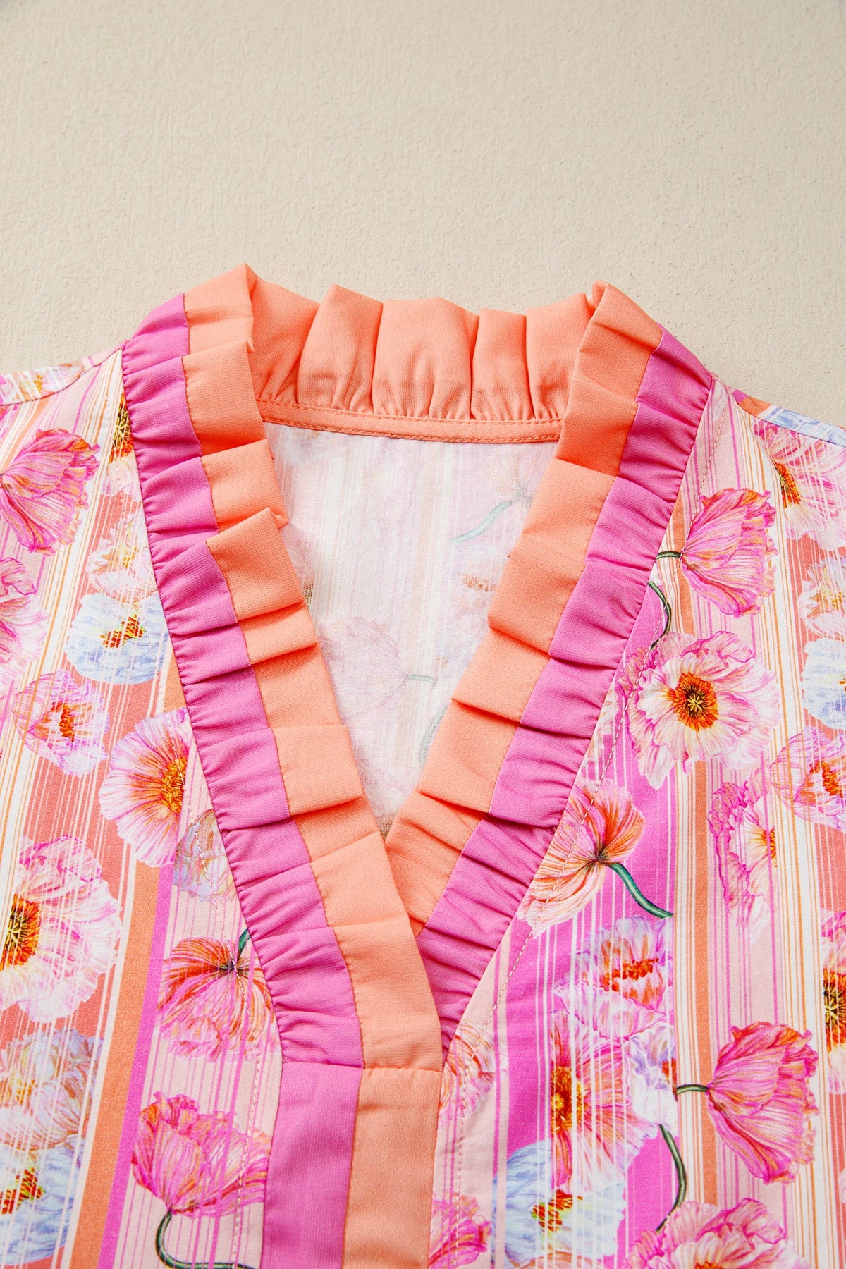 Pink Poppy Stripe V-Neck Blouse