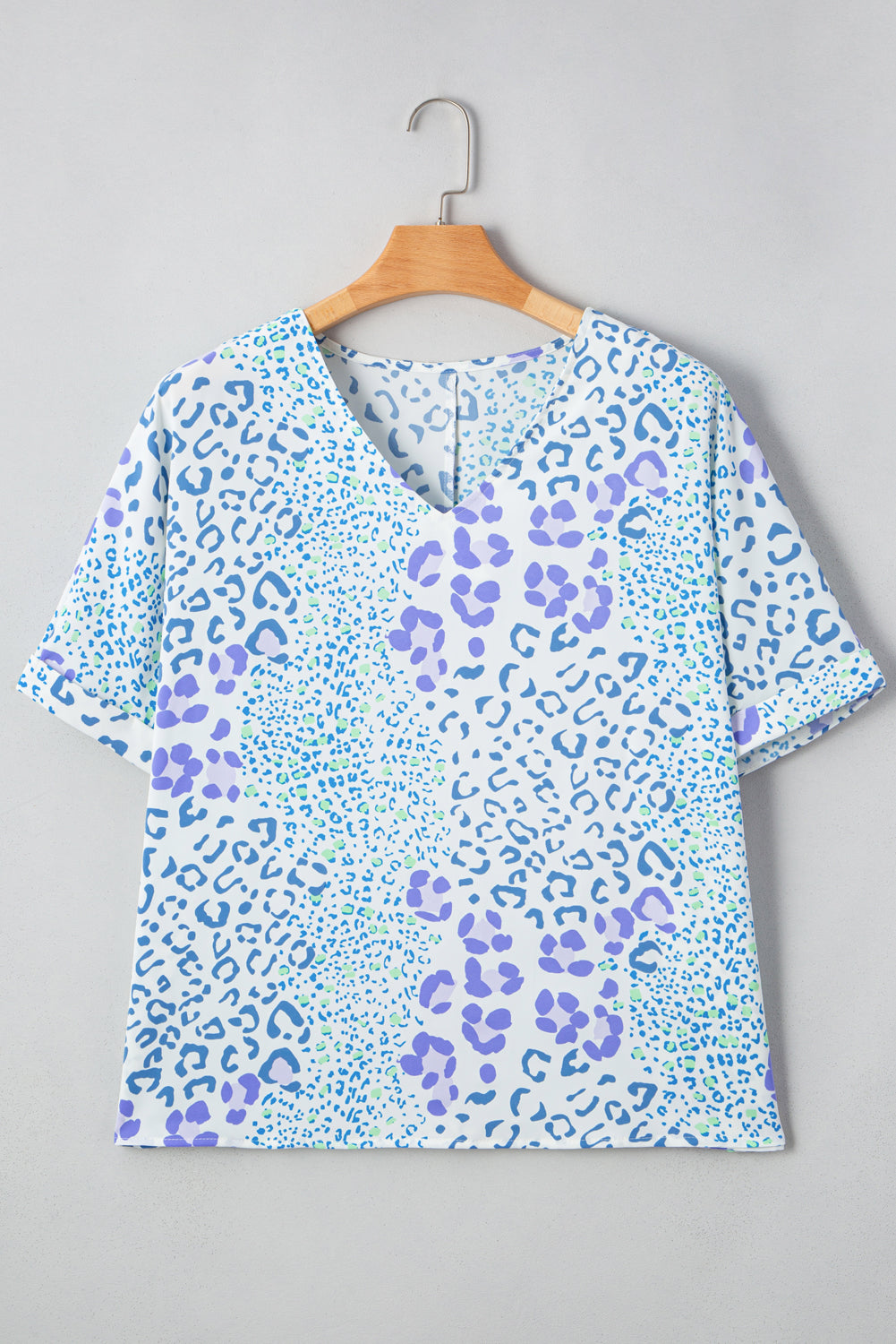 Blue Wild Leopard V-Neck Top
