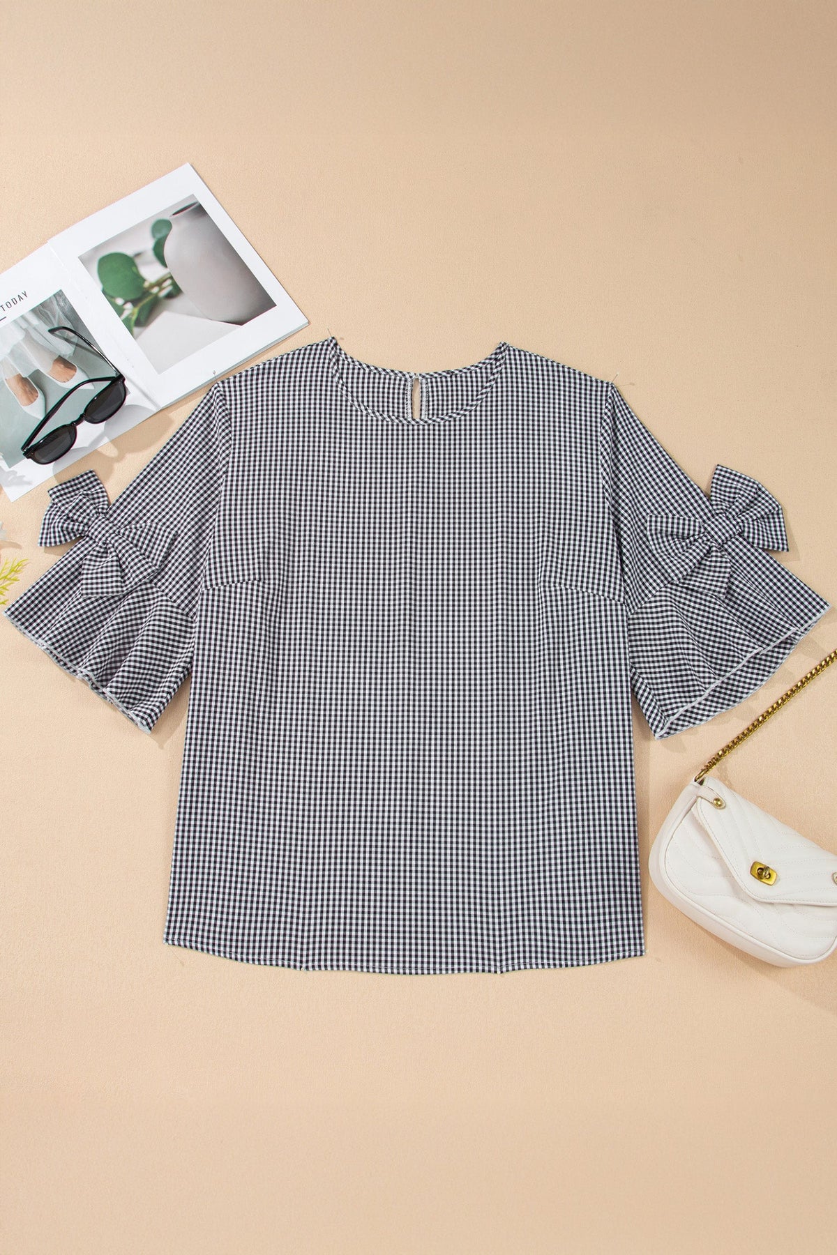 Sweet Gingham Bow Ruffle Top